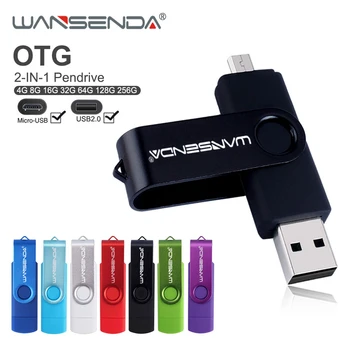 WANSENDA OTG 2 EM 1 USB 2.0 Flash Drive & Micro Stick USB Pen Drive 4GB 8GB 16GB 32GB 64GB Pendrive Rotação de USB Memory Stick