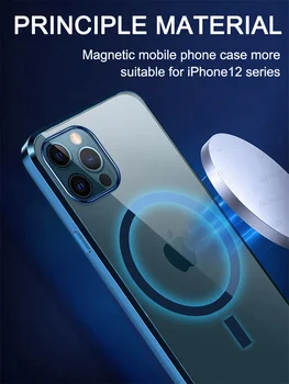 2022 Magnéticos Transparente sem Fio Segura Galvanoplastia Moldura de caixa do Telefone do Silicone Para o iPhone 13 12 Mini Pro Max Cobre