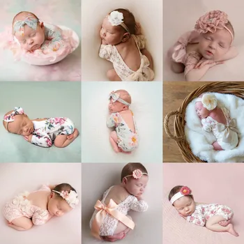 Fotografia De Recém-Nascido Adereços Bebê Floral Lace Romper Oco Abrir Novamente Romper Do Recém-Nascido De Tiro Roupas De Bebê, Roupas De Menina