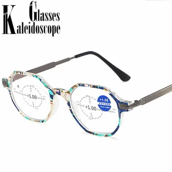 Multifocal progressiva Óculos de Leitura Mulheres Homens Anti Luz Azul Bifocal Presbiopia Óculos Polígono Hipermetropia Dioptria +1.5 2.0