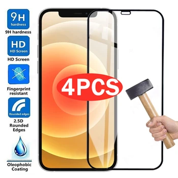 4PCS de Vidro Temperado para o IPhone 12 13 11 14 Pro Max Protetor de Tela para o IPhone 12 13 Mini SE 6 7 8 Plus X XR XS Vidro de Proteção