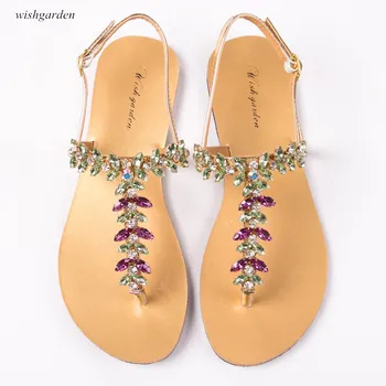 2023 Verão as Mulheres Sandálias da Moda Boêmia Diamante Sapatos de Senhora correia-T Tanga Flip-Flops Praia Brilhando Chinelos de quarto Plus Size
