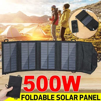 Portátil 500W Polysilicon Painel Solar Carregador USB 5V DC Painel Solar Dobrável Para Carga do Telefone do Banco do Poder Para Caminhadas, Camping