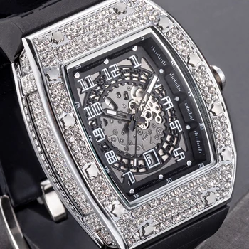 Designer Tonneau Homens Relógio de Quartzo Clássico Relógios de homens de Hip Hop Bling Gelado Fora do Diamante relógios para Homens Impermeável Relógio Masculino