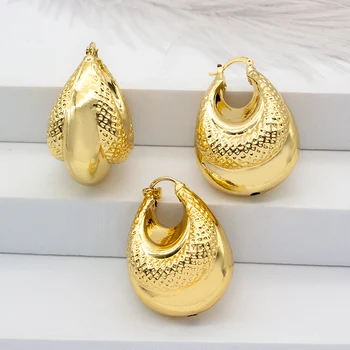 Conjunto de Jóias de ouro Para as Mulheres Brincos de Pingente Banhado a Ouro 24K Colar de Cobre Conjuntos Para Senhoras Festa de Aniversário de Presentes