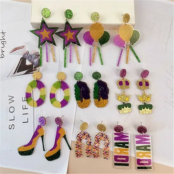 Novo Design do arco-íris Balão Estrela Coroa, Sapatos de salto Alto de Forma Acrílico, os Brincos de Brilho Irregular Brincos para Mulheres Jóia da Menina