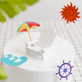 2pcs Cute Cake Topper Mini Cadeira de Praia Guarda-Sol Bonito Resina de Trabalho Ornamentos Presente Decorações de bolos Toppers Criativo Resina