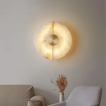 Nordic Moderno, Criativo Mármore Lâmpada de Parede para Sala de estar, Ouro, Cobre, Casa, Decoração de Interiores LED Candeeiro de Quarto de Cabeceira Redonda