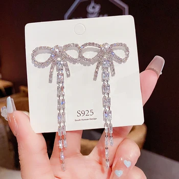 2022 Coreia Nova Moda Arco Longo Brinco do parafuso prisioneiro da para Mulheres Meninas Bonitos Acessórios de Festa Brilhante Jóia de Cristal Drop Shipping