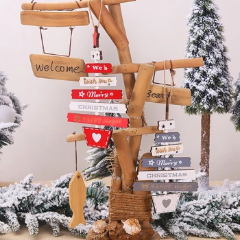 De madeira, Decorações de Natal para a Casa Natal Pingente de Árvore de Natal de Madeira, Enfeites de Ano Novo 2023 Festa Pequenos Presentes Navidad 2022