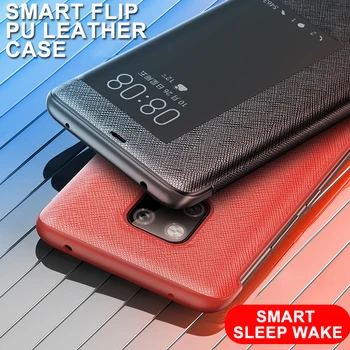 Flip Case Para o Huawei Mate 20 Pro Smart Touch Visão Clara Capa de Couro PU Companheiro de 20X 10 Pro Despertar dormir de Proteção à prova de choque