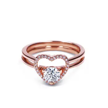 Tianyu Gemas Romance Coração de Prata do Casamento Conjunto de Anéis de 5mm Moissanite Diamantes Mulheres Anel de Pedra Branca Senhora Festa Dedo Banda Jóias