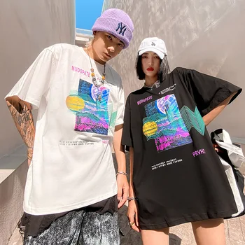 T-Shirt De Verão, Homens Harajuku Oversized T Camisa De Hip Hop E Streetwear Espírito Carta De Impressão De Manga Curta De Algodão Solto Plus Size Tshirts