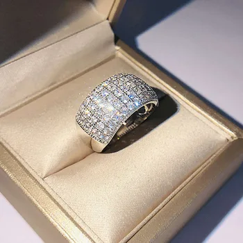 Brilhante anel de Promessa Cor de Prata Pavimentação AAAAA cz Banda de Casamento de Anéis para as mulheres, Festa Nupcial Jóias de Moda