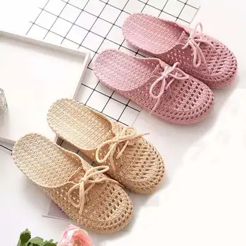 Confortável exclusivos de sapatos para mulheres de verão laço Baotou família sandálias mulheres usam moda macio, com solado anti derrapante sapatos de praia