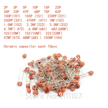 300PCS/MONTE 2PF-0.1 UF 30valuesX10pcs=300pcs, capacitor Cerâmico,Componentes Eletrônicos Pacote,o capacitor cerâmico Kit Sortido