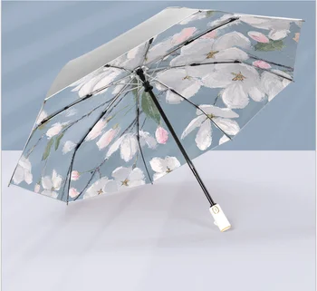 Guarda-sol Preço de Atacado Flor Impresso UV Guarda-chuva Para Mulheres Prata Revestimento Impermeável Impermeables guarda-Sol Playa Plegable