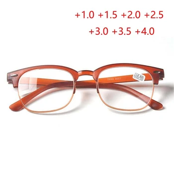 Ultra-light Chá TR90 Quadro Oval Óculos de Leitura Unissex Semi-sem aro Lupa Óculos Marrom/Preto +1.0 +1.5 +2.0 A +4.0