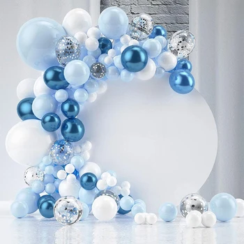 97pcs/Set Metal Balão Azul Arco Kit de Prata Confete Para o Casamento, chá de Bebê Decoração de Festa de Aniversário do Menino do Balão Garland