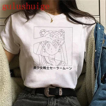 Marinheiro T-Shirt Harajuku roupas Tshirt Estética gato Anime Mulheres Bonito Feminina T-shirt Kawaii Tees de Moda Ullzang 90 engraçado