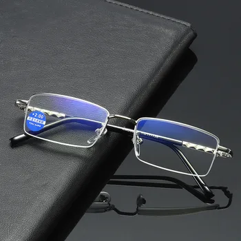 Ultraleve Metal Metade Quadro de Anti-azul Luz de Leitura Silver Óculos de Homens, Mulheres Presbiopia Óculos para Limpar Lente de Óculos +1.0~4.0