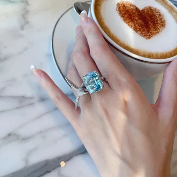 A Nova Safra De Moda De Luxo Azul Zircão Gaivota Mulher Aliança De Casamento Anel Ajustável Estética Anéis Casais Presentes De Jóias Atacado