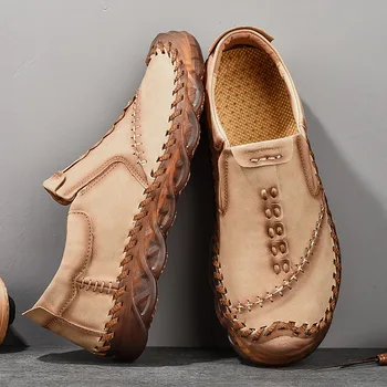 Plus Size 38-46 de Couro Genuíno Sapatos de Homens, feitos à mão Sapato Casual, Mocassins Suave Respirável Flats Sapatos dos Homens Mocassins para a Condução de
