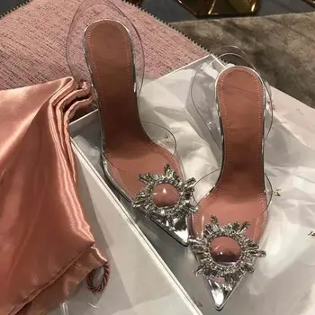 Luxo Sandálias das Mulheres Bombas de PVC Transparente de Alta Saltos de Sapatos Sexy bico Slip-on Festa de Casamento Marca de Sapatos da Moda para Senhora