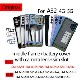Original Para Samsung Galaxy A32 LTE 4G A325 5G A326 de Habitação de Telefone Médio Chassi tampa da bateria shell Tampa do gabinete Traseiro Painel Traseiro