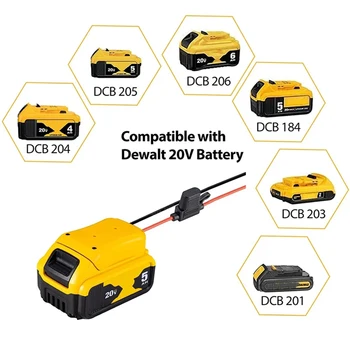 Alimentação Adaptador de Roda Com Fusível Para Dewalt 18V 20V Bateria de Lítio Adaptador de Conector de Alimentação Para DEWALT DCB200 DCB205 DCB206