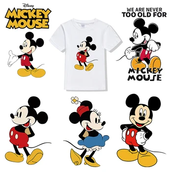 Adultos T-Shirt de Impressão de Transferência de Calor da Disney Mickey e Minnie Personalidade de Ferro Em Patches de Homens e Mulheres com Roupas de Etiquetas