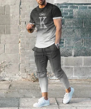 Os homens Verão Conjuntos de Gradiente ColorTrend Manga Curta T-Shirt Calças 2Pcs Ternos de Impressão 3D de grandes dimensões Roupas de Streetwear Joogers