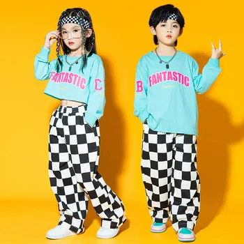 Garoto de Hip Hop Roupas de Moletom Crop Top camiseta de Manga Longa Casual Streetwear Calças para Menina, Menino de Dança Jazz Traje de Roupas