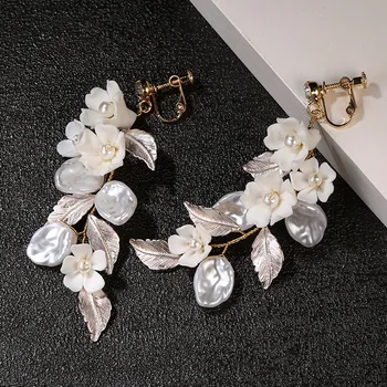 Nova liga de cerâmica flor shell brincos de folha de noiva acessórios, feitos à mão, pérola do sexo feminino brincos de formatura acessórios para o cabelo