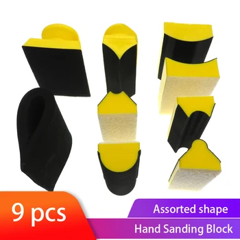 9Pcs/Set Mão de Lixamento Lixamento Pad Sortidas em Forma de Lixar Suporte para Disco de Moagem Esponja de Hook & Loop Lixa Abrasiva Ferramenta