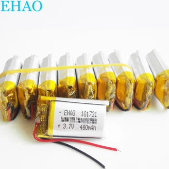 10 PCS EHAO 101731 3,7 V 480mAh de Polímero de Lítio Recarregável LiPo Células de Bateria Para Mp3 GPS Smart Watch alto-Falante