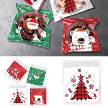 100Pcs 10x10cm Doces de Natal de Cookies para Presente Sacos de Plástico Auto-adesivo Biscoitos do Lanche Sacos de Embalagem de Natal da Decoração do Partido Favores