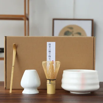 4pcs/set Tradicional Japonês Matcha tem uma estrutura convencional. Teaware Conjuntos de Bambu Matcha Ferramenta de Mistura, Bata a Colher de Titular Bacia Cerâmica Mistura de Rack