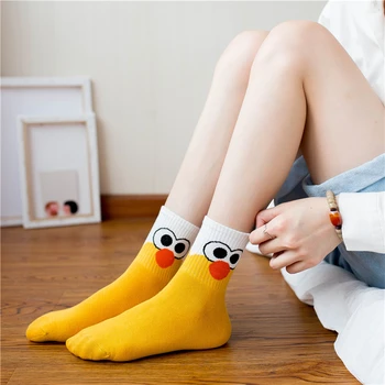 mulheres de desenho animado engraçado olhos grandes aves meias unissex harajuku hip hop skate casais' novidade de Natal, presente de Halloween meias