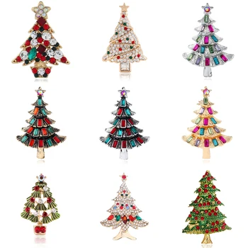 Requintado Árvore De Natal Broches Para As Mulheres A Moda Strass Colorido Pinos Broche De Jóias Senhora Acessórios De Roupa De Presente De Natal
