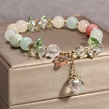 Estilo coreano menina doce coração de pó de cristal pulseiras para mulheres única anel elegante senhora opala mão cadeia de jóias para as mulheres
