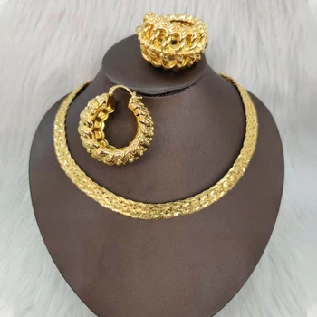 Os Brincos De Moda Das Mulheres De Ouro Conjuntos De Cores Africana Dubai Cobre Dourado Colares Definido Para O Italiano De Noiva Acessórios
