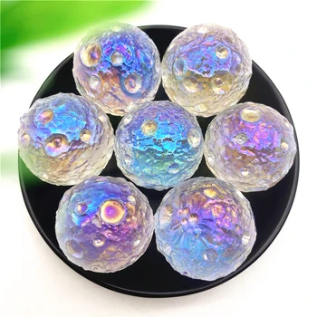1PC Galvanizados Aura Cristal Esfera da Lua Esferas Coloridas do arco-íris Clara de Quartzo Áspero Cura de Pedra de pedra preciosa