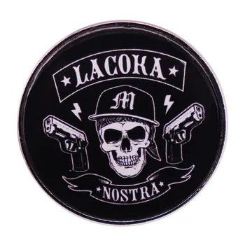 La Coka Nostra Crânio Logotipo Hip Hop Esmalte Broche Casaco De Pinos De Metal Broches Emblemas Jóias Requintadas Acessórios