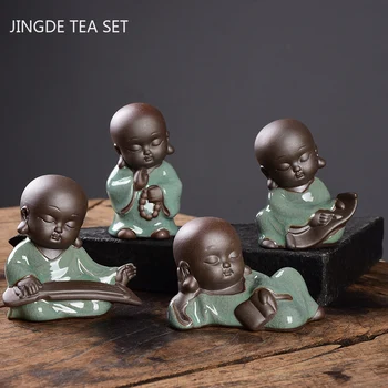 Criatividade Roxo Argila Chá De Estimação Ornamentos Pequeno Monge Estátua Artesanal De Chá Estatueta Boutique De Chá De Decoração, Acessórios Para Artesanato