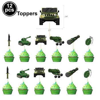 12Pcs Cupcake de Decoração Tratar Pega o Kit de Camo Herói de Aniversário de Crianças Meninos Dom Exército de Camuflagem Militar Fornecimentos de Terceiros