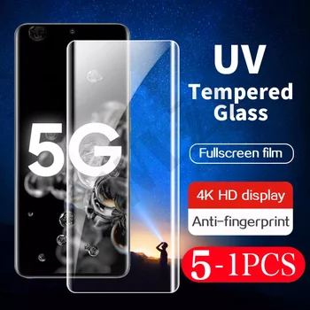 5-1Pcs UV total de cola de vidro temperado para Samsung Galaxy S20 S21 ultra telefone protetor de tela S8 S9 S10 mais Película protetora