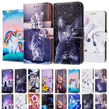 Desenhos animados do Gato Carteira Flip Cover Para Samsung Galaxy S21 Ultra S20 FE S10 S9 Além de S9+ S8 S7 S6 Borda S5 S4 S3 Tampa Xcover 4 S 5