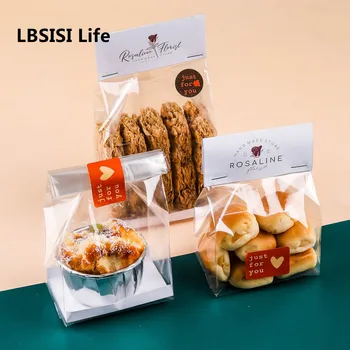 LBSISI Vida 50pcs Cookies de Cozimento de Plástico, Sacos de Biscoitos Nougat Embalagem de Doces Para o Casamento EID Mubarak, o Partido DIY Personalizado Cartão de Decoração