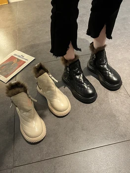 Tubo curto de Algodão, Sapatos de Sapatos femininos Inverno 2021 Novo Estilo Plus Veludo Grosso com solado antiderrapante Moda Zíper Botas de Neve